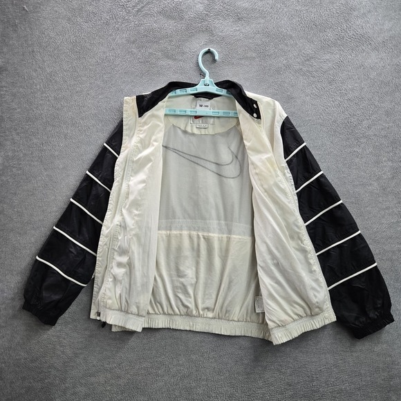 VINTAGE Nike Women Jacket M White Windbreaker Embroidered Big Swoosh Logo Y2K - Picture 11 of 14